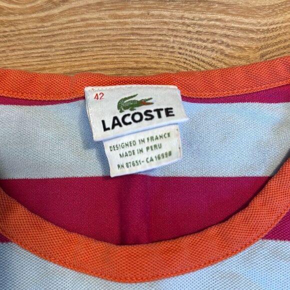 Lacoste vintage pink and blue striped long sleeve size 42 Has some bleach stai - Picture 2 of 8